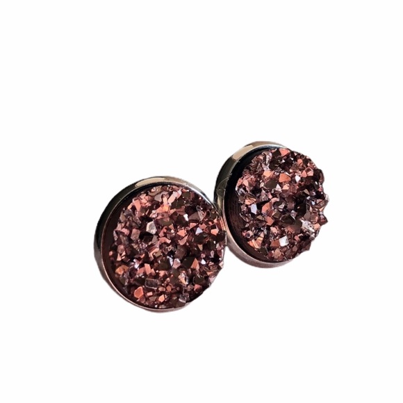 Rose Gold Chunky Druzy Silver Stud Earrings! - Picture 2 of 14
